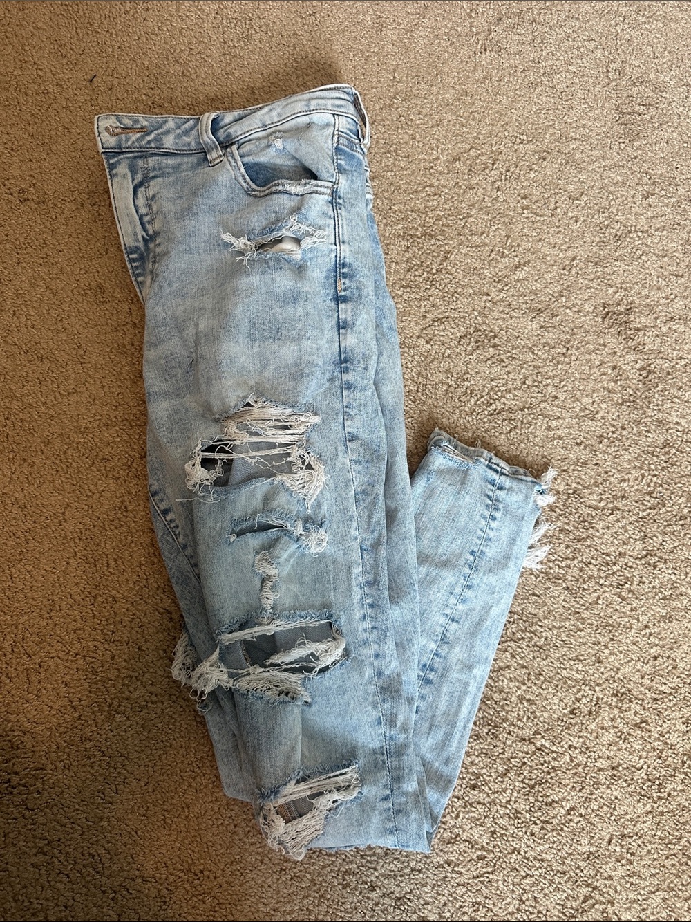 American Eagle Outfitters Light Wash Distressed Super High- Rise Jeans